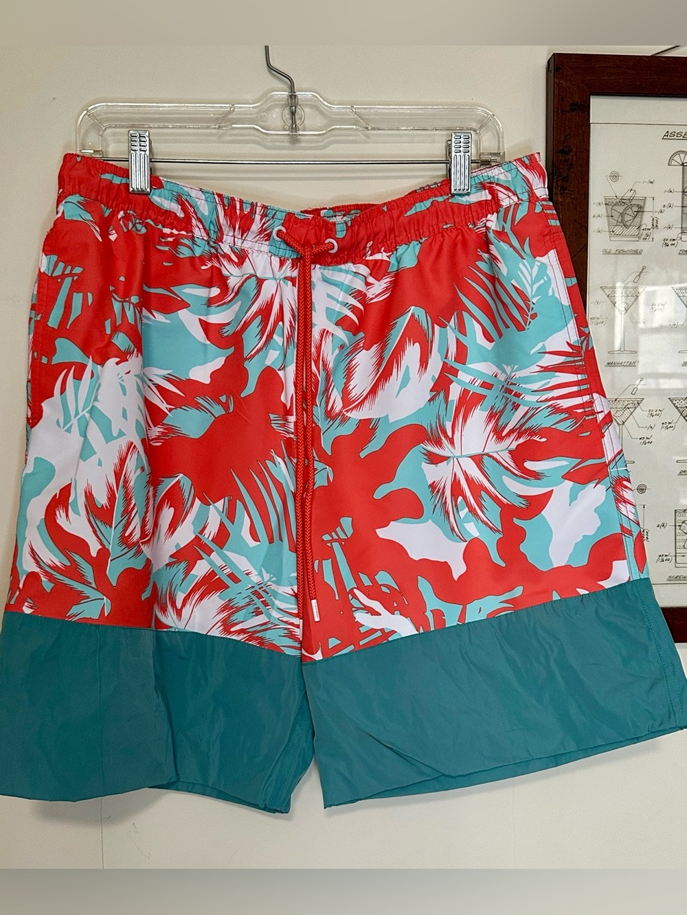 Calvin Klein Red & Teal Floral Hybrid Swim Suit Shorts Board Shorts